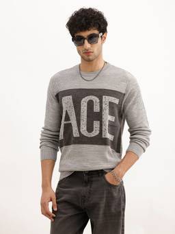 WROGN - Grey Classic Regular Fit Jacquard Sweater