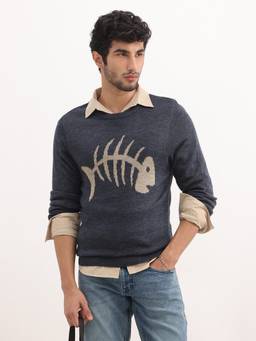 WROGN - Grey Classic Jacquard Full Sleeve Sweater