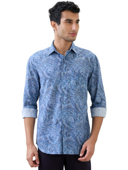 ColorPlus - Medium Blue Regular Fit Full Sleeve Shirt