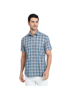 ColorPlus - Medium Blue Regular Fit Half Sleeve Shirt