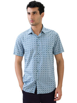 ColorPlus - Medium Blue Regular Fit Half Sleeve Shirt