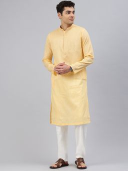 Manthan - Mustard Cotton Stripes Kurta and Pyjama (Set of 2)