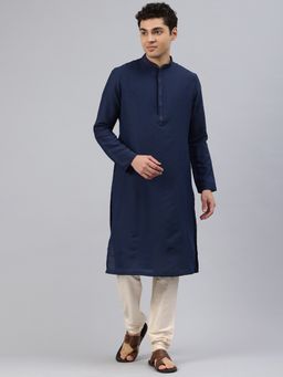Manthan - Navy Blue Blended Viscose Solid Kurta and Churidar (Set of 2)