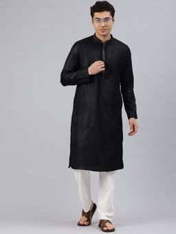 Manthan - Black Art Silk Self design Kurta and Pyjama (Set of 2)
