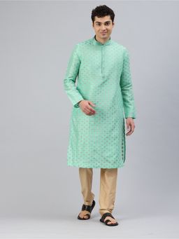 Manthan - Sea Green Art Silk Woven Kurta and Pyjama (Set of 2)