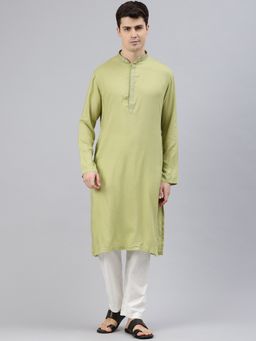 Manthan - Green Rayon Solid Kurta and Pyjama (Set of 2)