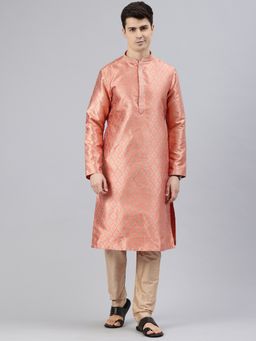 Manthan - Peach Art Silk Woven Kurta and Churidar (Set of 2)