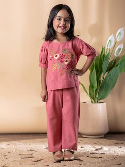 Readiprint - Girls Embroidered Cotton Blend Half Sleeves Co-Ord Set