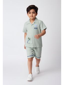 Bella Moda - Boys Embroidered Cotton Half Sleeves Shirt with Shorts