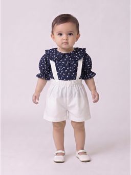 Bella Moda - Girls Printed Cotton Half Sleeves Top and Shorts with Suspender