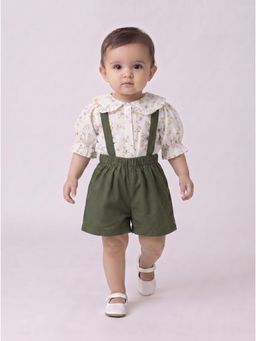 Bella Moda - Girls Floral Cotton Half Sleeves Top and Shorts with Suspender