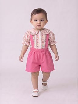 Bella Moda - Girls Floral Cotton Half Sleeves Top and Shorts and Suspender