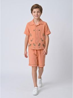 Bella Moda - Boys Embroidered Cotton Half Sleeves Shirt with Shorts