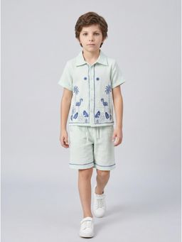 Bella Moda - Boys Embroidered Cotton Half Sleeves Shirt with Shorts