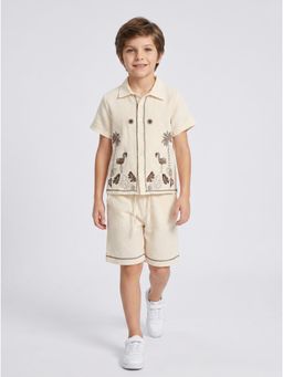 Bella Moda - Boys Embroidered Cotton Half Sleeves Shirt with Shorts