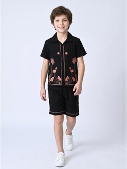 Bella Moda - Boys Embroidered Cotton Half Sleeves Shirt with Shorts