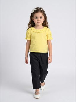 Bella Moda - Girls Solid/Plain Cotton Half Sleeves Top with Pant