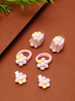 Stol'N - Pink loral Designed Hair Clips & Rubber Bands (2-6 Years)
