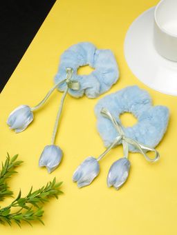 Stol'N - Blue Velvet Rose Applique Scrunchies (Pack of 2) (2-6 Years)