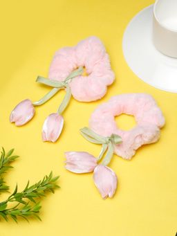 Stol'N - Pink Velvet Rose Applique Scrunchies (Pack of 2) (2-6 Years)