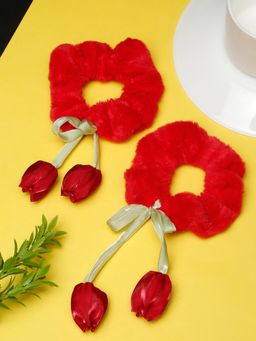 Stol'N - Red Velvet Rose Applique Scrunchies (Pack of 2) (2-6 Years)