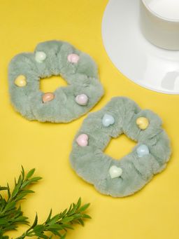 Stol'N - Green Velvet Bead Scrunchies (Pack of 2) (2-6 Years)