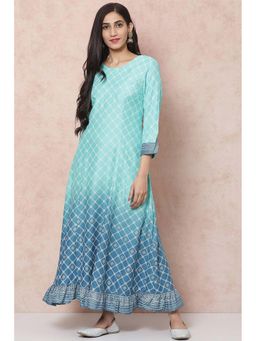 Rangriti - Blue Viscose Rayon Straight Dress