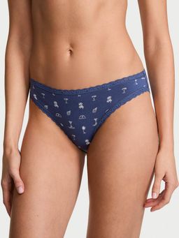 Victoria's Secret - Navy Blue Lace Trim Cotton Lace Waist Bikini Panty