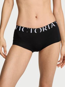Victoria's Secret - Black Cotton Exploded Logo Cotton Boyshort Panty