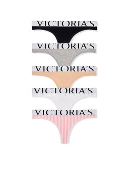 Victoria's Secret - Exploded Logo Cotton Thong Panties (Pack of 5)