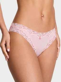 Victoria's Secret - Pink Lace Trim Cotton Lace Waist Bikini Panty