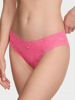 Victoria's Secret - Pink Lace Trim Cotton Lace Waist Bikini Panty