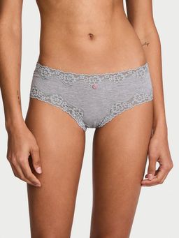 Victoria's Secret - Grey Lace Trim Cotton Lace Waist Cheeky Panty