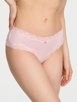 Victoria's Secret - Pink Lace Trim Cotton Lace Waist Cheeky Panty (M)