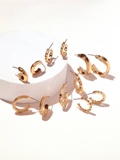 Set of 6 ToniQ Classic Gold Plated Hoop Earrings for Women