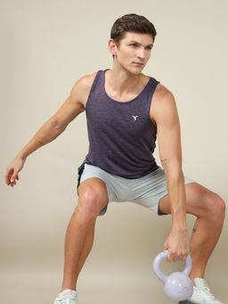 Technosport - Men Purple Melange Slim Fit Round Neck Sports Tank Top with Technocool+