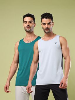 Technosport - Men Solid Multi-Color Round Neck Sports Tank Top with Technocool+ (Pack of 2)