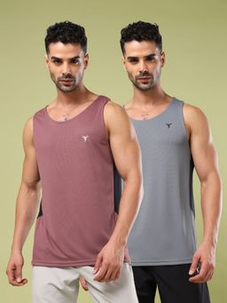 Technosport - Men Solid Multi-Color Round Neck Sports Tank Top with Technocool+ (Pack of 2)