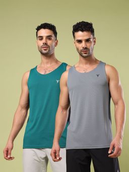 Technosport - Men Solid Multi-Color Round Neck Sports Tank Top with Technocool+ (Pack of 2)
