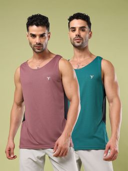 Technosport - Men Solid Multi-Color Round Neck Sports Tank Top with Technocool+ (Pack of 2)