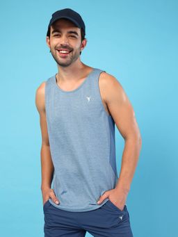 Technosport - Men Blue Melange Slim Fit Round Neck Sports Tank Top with Double Cool