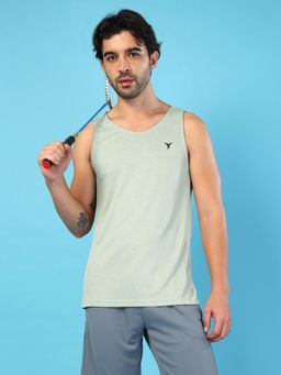 Technosport - Men Grey Melange Slim Fit Round Neck Sports Tank Top with Double Cool