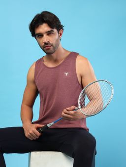 Technosport - Men Purple Melange Slim Fit Round Neck Sports Tank Top with Double Cool