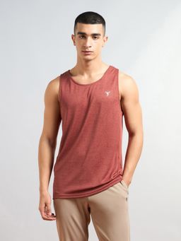 Technosport - Men Rust Melange Slim Fit Round Neck Sports Tank Top with Double Cool