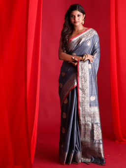 Beatitude - Grey Banarasi Saree with Unstitched Blouse