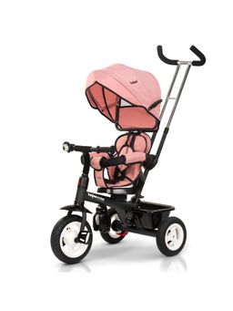 BAYBEE - Dark Pink Smart Tricycle with Parental Push Handle, 360Degree Rotatable Seat & Canopy