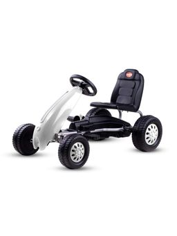 BAYBEE - White Pedal Go Kart Racing Ride On Kids Car, Baby Car with High Backrest Seat