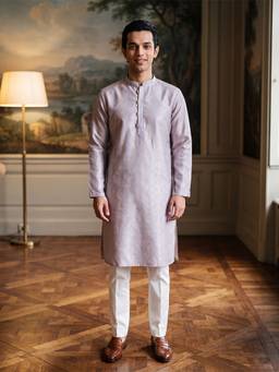 ETHNIC BAY - Mens Lavender Jacquard Geometric Kurta With Trouser