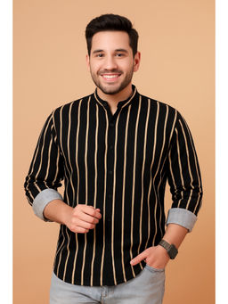RIGO - Men Black Chinese Collar Linen Shirt