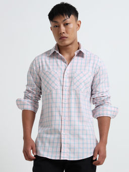 SILISOUL - Pink Pure Brushed Cotton Regular Fit Double Pocket Full Sleeve Checks Shirt